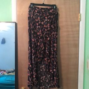 Black Long Floral Skirt with Scarlet Flowers